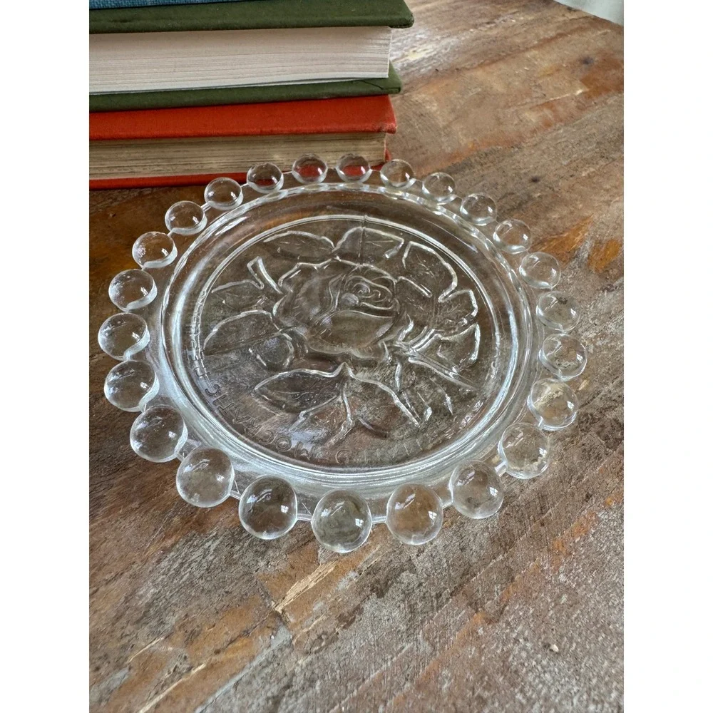 Vintage Set of 6 Rose Glass Coasters Made in German Democratic Republic Bead Rim